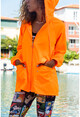 Womens Orange Hooded Colored Raincoat with Pocket GK-GG346