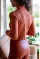 Womens Orange Self-Textured Half Fisherman Crop Sweater GK-DM1354