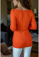 Womens Orange Self Knitted Sweater GK-CCK76052