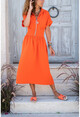 Womens Orange Polo Neck Zippered Waist Pleated Airobin Dress GK-BST2880