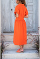 Womens Orange Polo Neck Zippered Waist Pleated Airobin Dress GK-BST2880