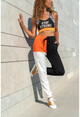 Womens Orange-Black Elastic High Waist Color Block Sweatpants GK-CCK60009