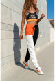 Womens Orange-Black Elastic High Waist Color Block Sweatpants GK-CCK60009