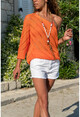 Womens Orange Single Sleeve Openwork Bat Sleeve Blouse GK-ES105