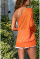 Womens Orange Single Sleeve Openwork Bat Sleeve Blouse GK-ES105