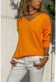 Womens Orange V-Neck Basic Sweater GK-CCKYN1001