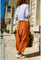 Womens Orange Washed Linen Elastic Waist Loose Shalwar Trousers GK-RSD2027