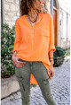 Womens Orange Washed Linen Half Pop Loose Blouse GK-RSD2020