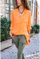 Womens Orange Washed Linen Half Pop Loose Blouse GK-RSD2020