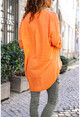 Womens Orange Washed Linen Half Pop Loose Blouse GK-RSD2020