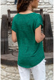 Kadın Yeşil Cep Detaylı V Yaka Bluz BST2186