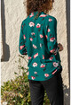 Kadın Yeşil Çiçekli Krep Gömlek BSTK4022