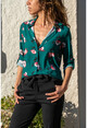 Womens Green Floral Crepe Shirt BSTK4022