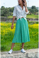 Womens Green Floral Pleated Oversized Skirt BST2288