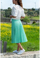 Womens Green Floral Pleated Oversized Skirt BST2288