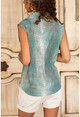Womens Green Patterned Sleeveless Crepe Shirt GK-BST2878