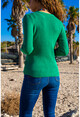 Womens Green Crew Neck Basic Knitwear Sweater GK-JR301