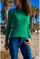 Womens Green Crew Neck Basic Knitwear Sweater GK-JR301