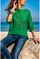 Womens Green Bias Knitted Seasonal Three Quarter Sleeve Sweater GK-CCK15000