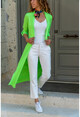 Womens Green Collar Layered Long Crepe Jacket BST2176