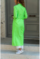 Kadın Yeşil Yakası Katlı Uzun Krep Ceket BST2176