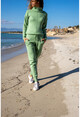 Kadın Yeşil Yarım Balıkçı Bağlamalı Triko Alt-Üst Takım GK-MET1
