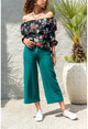 Kadın Zümrüt Yeşil Fermuarlı Bol Kesim Kapri Pantolon BST2100