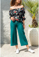 Womens Emerald Green Zippered Wide Cut Capri Trousers BST2100