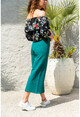 Kadın Zümrüt Yeşil Fermuarlı Bol Kesim Kapri Pantolon BST2100