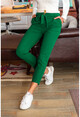 Kadın Zümrüt Yeşil Kendinden Kemerli Havuç Pantolon BST2093