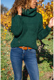 Womens Emerald Green Turtleneck Soft Textured Knit Loose Sweater GK-GG355