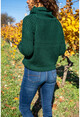 Womens Emerald Green Turtleneck Soft Textured Knit Loose Sweater GK-GG355