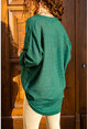 Kadın Zümrüt Yeşili Yıkamalı Keten Yarım Patlı Salaş Bluz GK-RSD2020