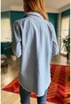 Kadın Açık Mavi Eteği Püsküllü Cepli Çıtçıtlı Kot Gömlek Bst3286
