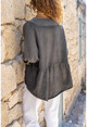 Kadın Antrasit Yıkamalı Düğmeli Cepli Salaş Bluz GK-CCKLD355