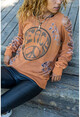 Kadın Bakır Yıkamalı Yırtıklı Pul İşlemeli Sweatshirt Rsdy110