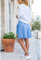 Womens Bebe Blue Linen Self Belt Pleated Loose Shorts BST7094