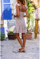 Kadın Bej Astarlı Eteği Volanlı Fırfırlı Fisto Elbise Bst4059