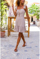 Kadın Bej Astarlı Eteği Volanlı Fırfırlı Fisto Elbise Bst4059