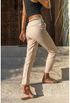 Womens Beige Waist Tape Striped Pencil Pants GK-ART205