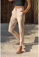 Womens Beige Waist Tape Striped Pencil Pants GK-ART205