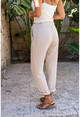 Womens Beige Double Leg Striped Textured Trousers Bst3277