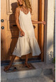 Womens Beige Scalloped Strap Skirt Pleated Loose Dress Rsd3036