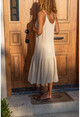 Kadın Bej Fisto Askılı Eteği Piliseli Salaş Elbise Rsd3036