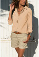 Womens Beige Linen Textured Shirt BSTGM100