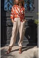Kadın Bej Keten Yanları Cepli Paçası Lastikli Safari Pantolon BST3230