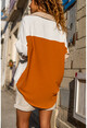 Womens Beige Single Pocket Color Block Loose Shirt BST3071