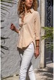 Womens Beige Soft Textured Shirt with Side Snap BST6435