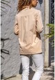 Womens Beige Soft Textured Shirt with Side Snap BST6435