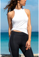 Womens White Singlet Collar Basic T-Shirt GK-JR213